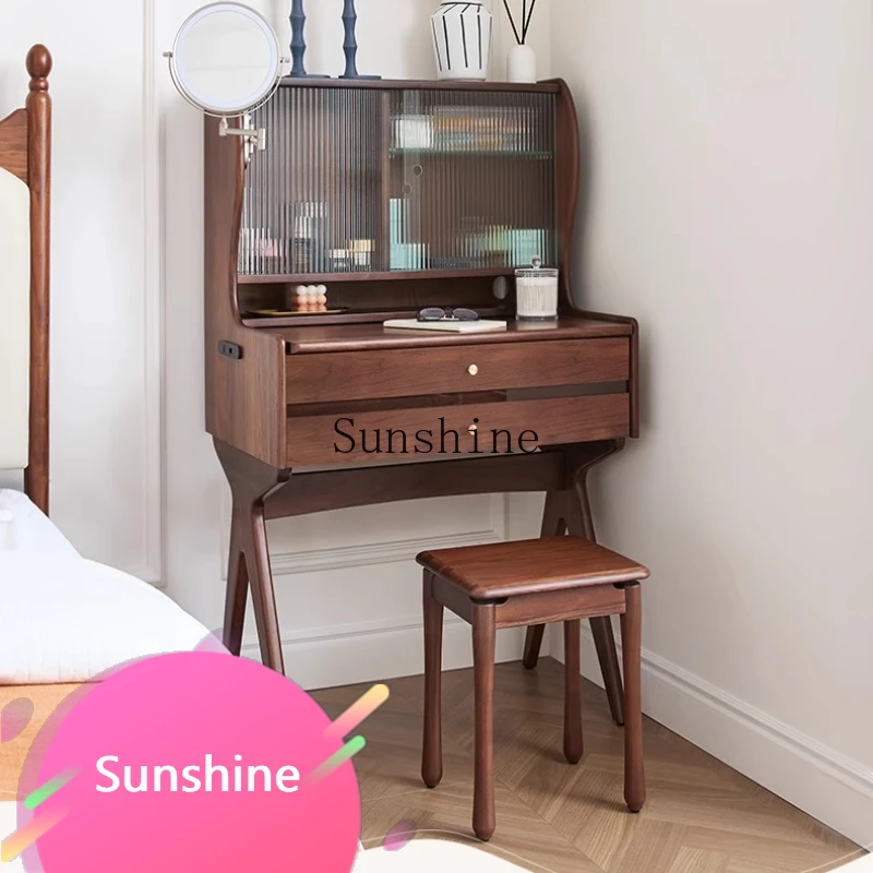Japanese-style solid wood dresser black walnut bedroom master bedroom desk integrated retro makeup table