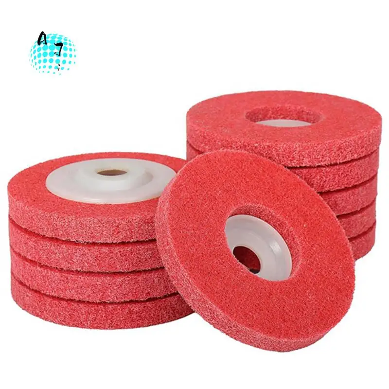

A07F-4 Inch X 5/8 Inch Nylon Fiber Flat Abrasives Buffing Polishing Wheel For Angle Grinder 7P Hardness 10 PCS Durable Red