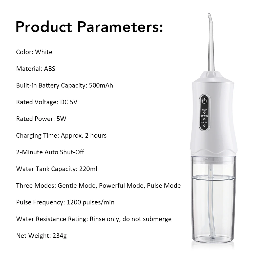 3 Modes 5 Nozzles Water Flosser 1600 Pulses/min 0.6mm Fine Jet Food Grade High Pulse Oral Irrigator for Teeth Cleaning Gum Care