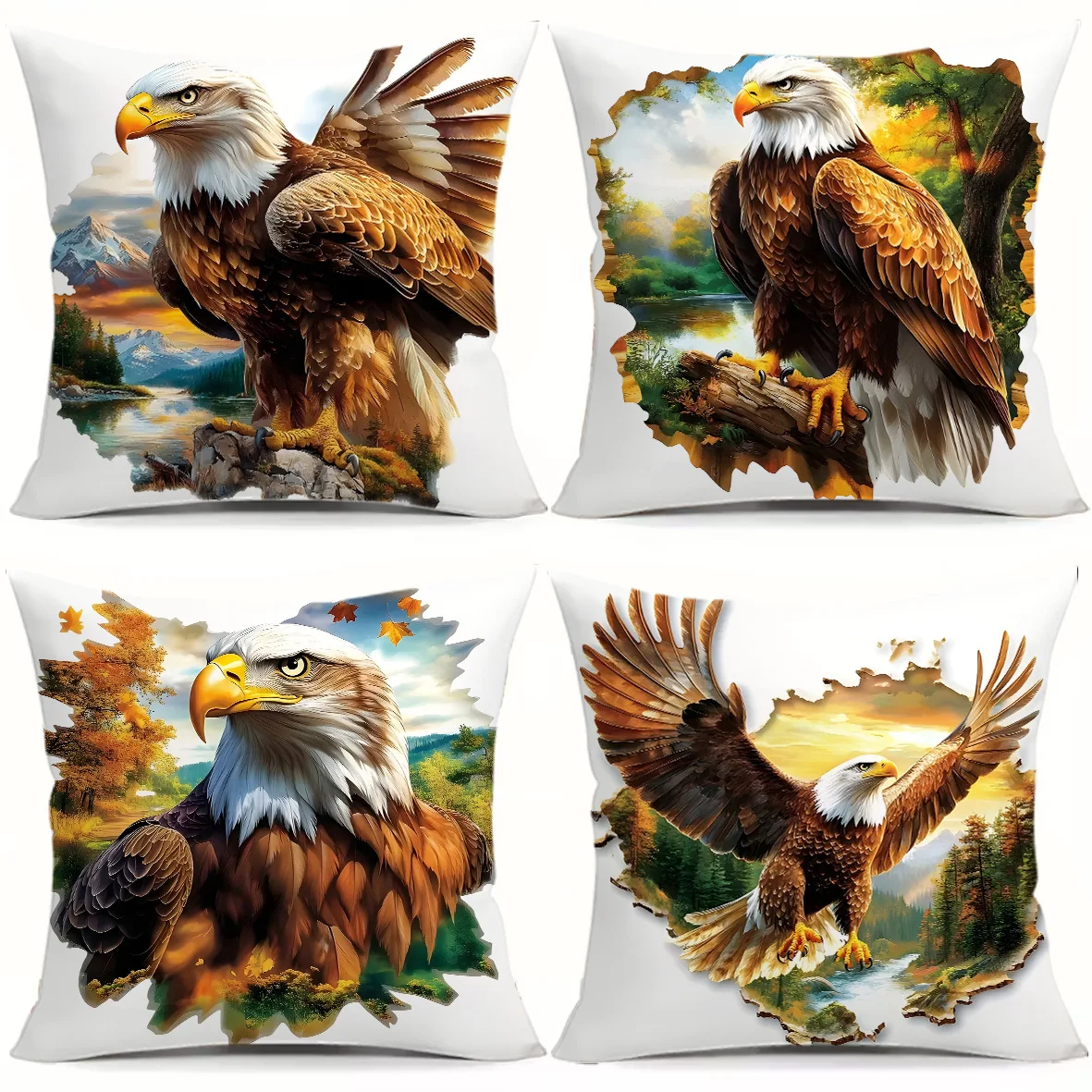 White-headed Eagle Wildlife digital printing pillow cover Short plush Suitable living rooms bedrooms sofas throw cushion cover