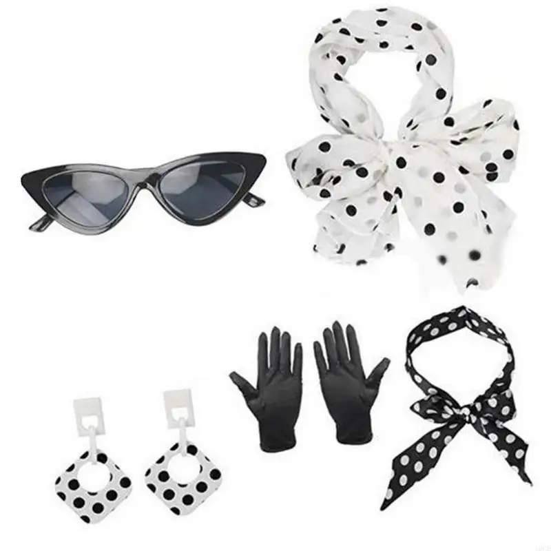 

5Pieces Rockabilly Accessories 1950s Costume Set 50s Outfits for Halloween Party
