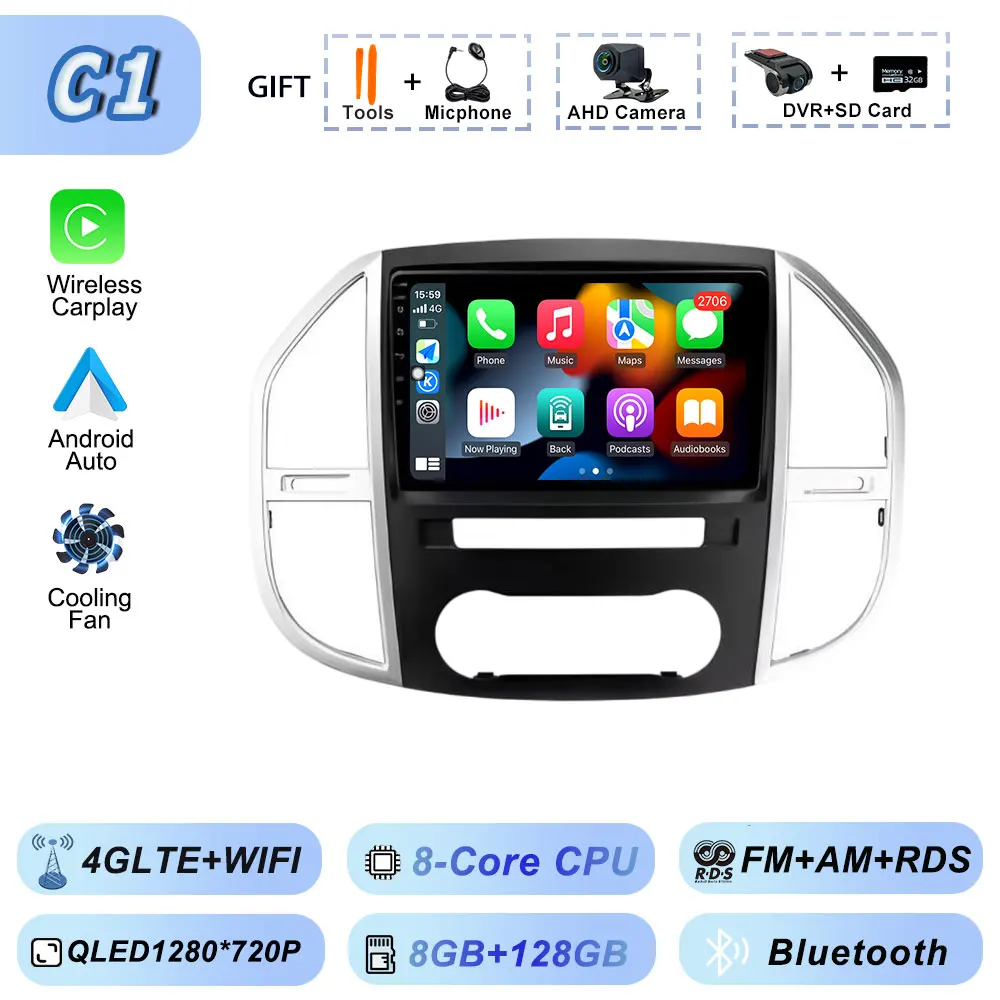 Android Auto WIFI Autoraido Intelligente Systemen DVD Autoradio Head Unit Draadloos Voor Mercedes Benz Vito 3 W447 2014-2020 CarPlay