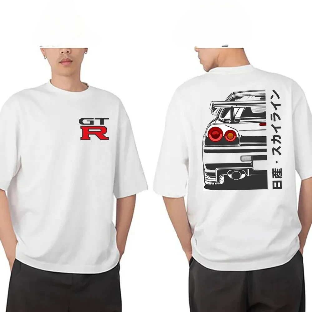 

2026 Summer New Men's Short Sleeve T-Shirt, Skyline R34 GTR Line Art Print, Harajuku JDM Japanese Car Style Cool Tee