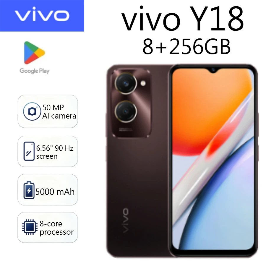 2026 new Vivo Y18 Unlocked Dual SIM Phone 6.56 Inch 90Hz Display 50MP Camera 5000mAh Budget Android Smartphone