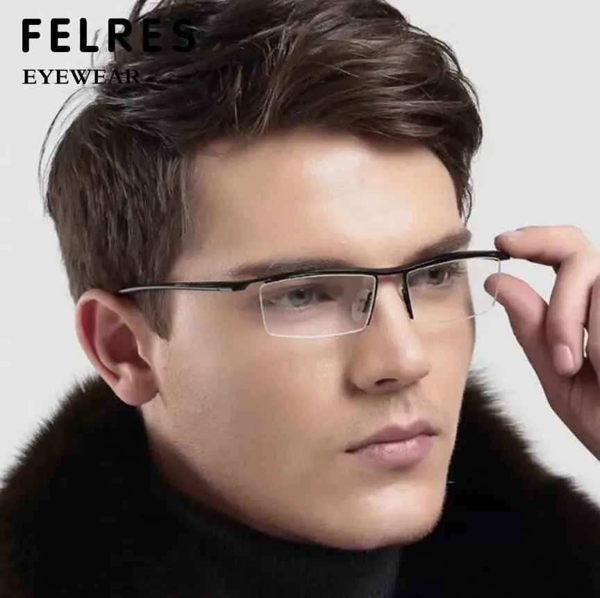 Men Titanium Alloy Anti Blue Light Business Reading Glasses Vintage Black Prescription Eyeglasses Gentleman Glasses Frames
