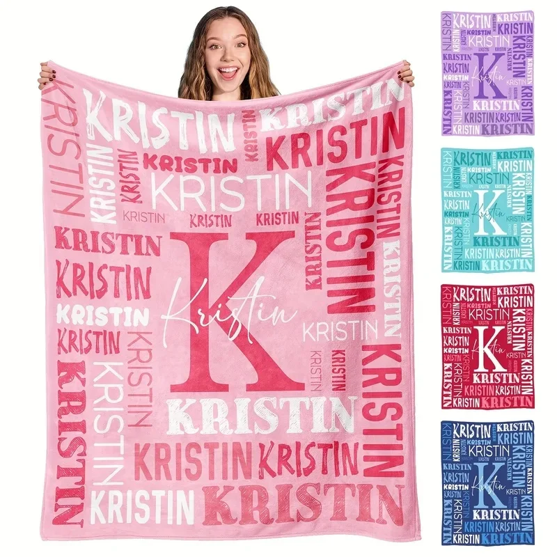 Cobertor de flanela com nome personalizado, adequado para sofá, cama, aniversários, Halloween, Dia dos Pais, Dia das Mães, amigos, casais, presentes