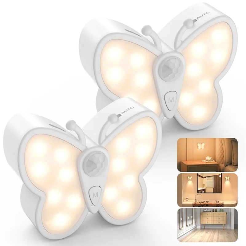 

ABJO-Night Light With Motion Sensor, Pack Of 2, Dimmable LED Night Lamp, Rechargeable Dual Colour Modes,For Children's Room