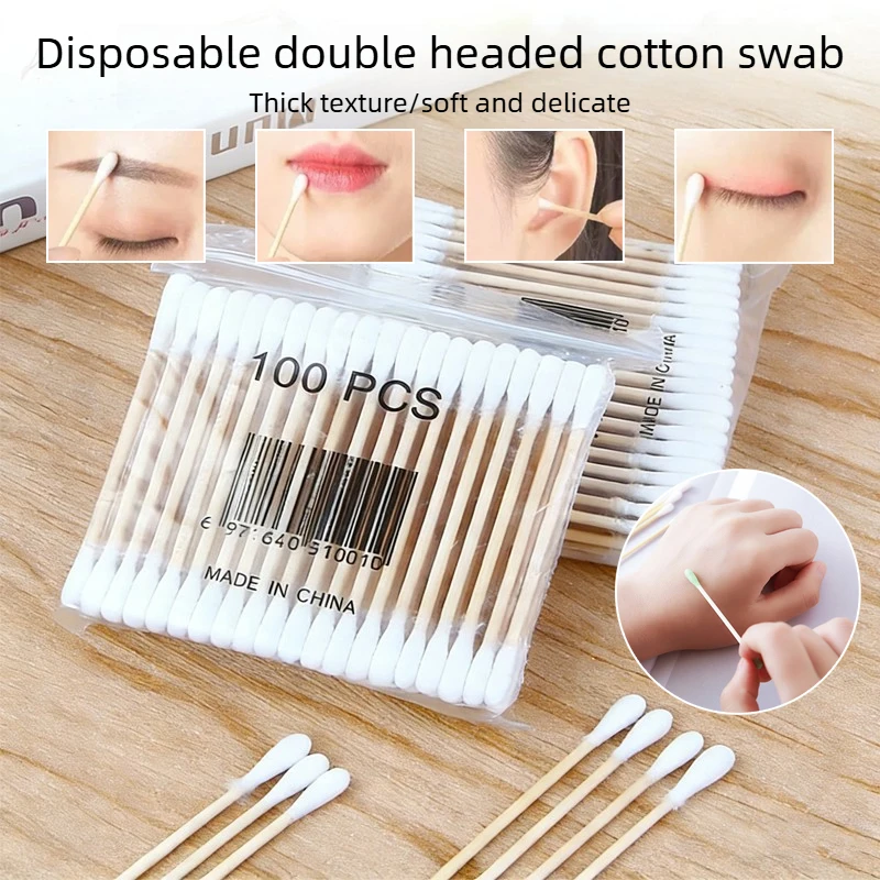

1000/2000 шт. одноразовых ватных палочек с двумя головками для макияжа, чистки носа и ушей, с деревянными инструментами для чистки.