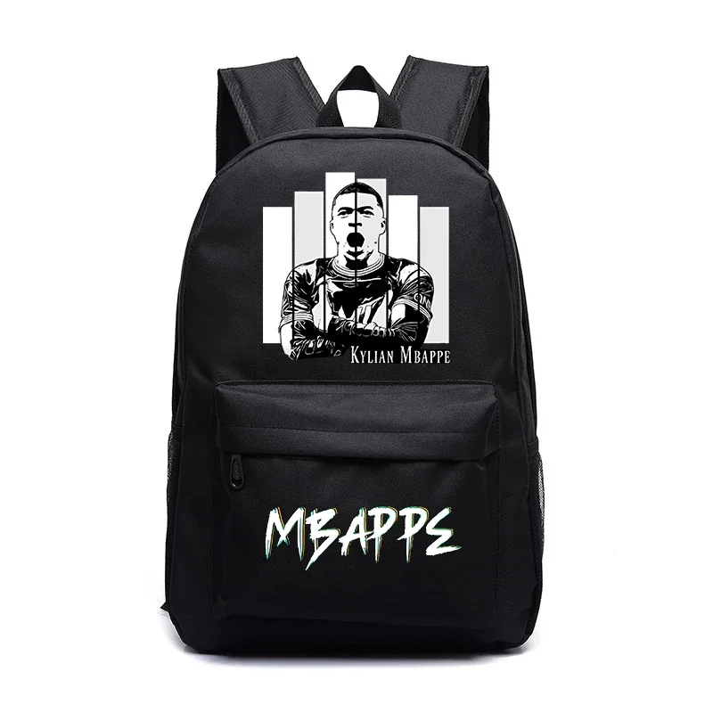 Mbappe avatar print youth backpack black casual student school bag suitable for boys and girls