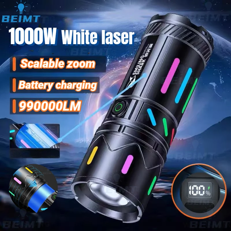 

499999m Lampe De Poche 1000W Super Bright Zoom Lampe De Poche Camping Outdoor Fishing Light Lampe De Poche Étanche Rechargeable