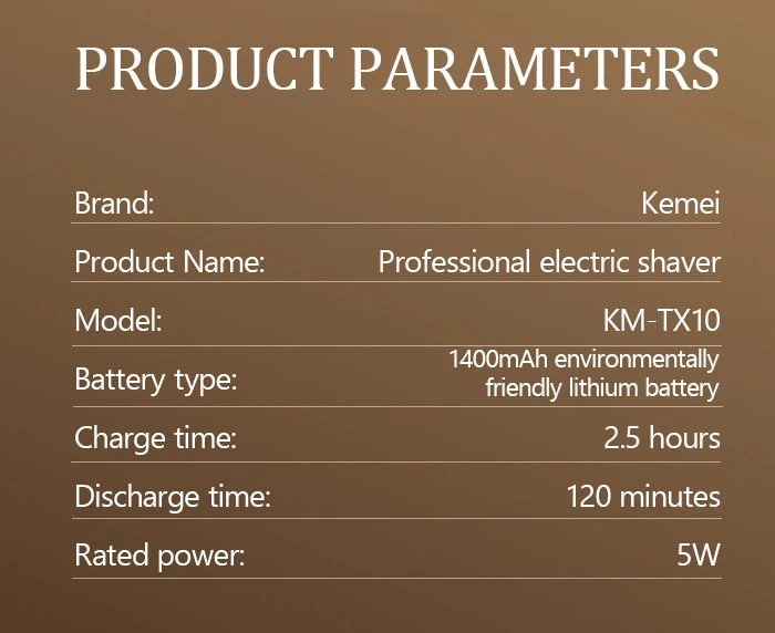 Kemei TX10 Wiederaufladbarer Elektrorasierer mit Metallgehäuse für Männer, Haar- und Bartschneider, Elektrorasierer für Glatzenrasur, Finishing-Fade-Funktion – Detail 9