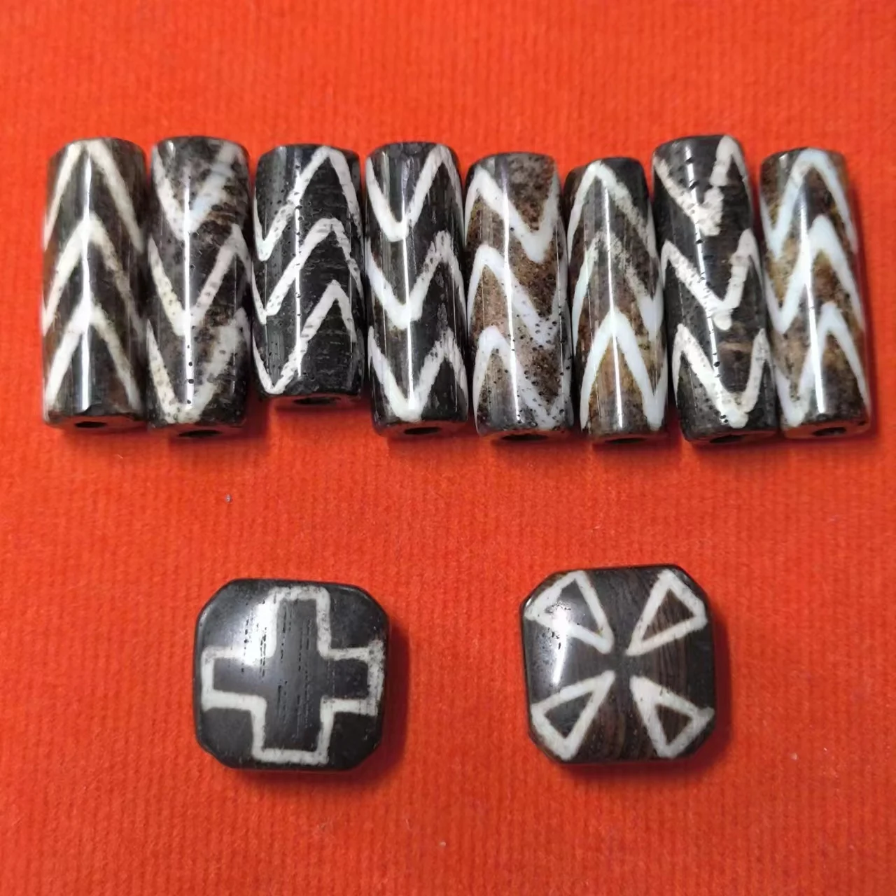 

1pcs/lot Pure Natural Bontic Jade Ancient Beads tiger stripes short cylinder square plate cross geometric pattern amulet jewelry