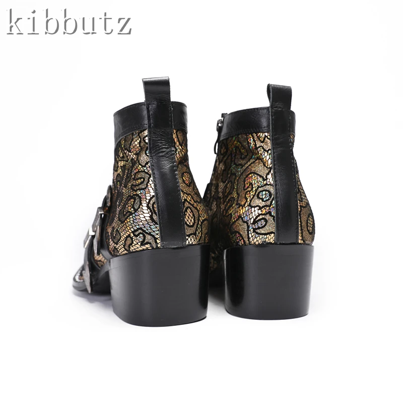 Luxury Metal Pointed Toe Mixed Colors Men Boots Genuine Leather Double Buckle High Heels Boots Male Party Dress Shoes