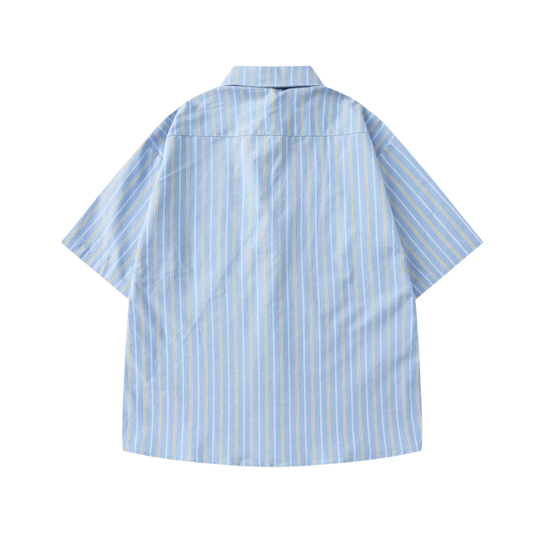 Vintage Vertical Striped Short Sleeve Shirts Mens Streetwear Loose Single Breasted Pinstripe Shirts Man Hawaiian Harajuku Blouse
