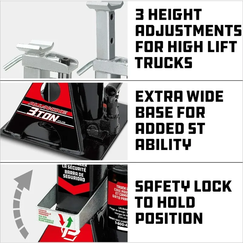 3 Ton, Bottle Jack and Jack Stands in One, 6000 Pound All-in-One Car Lift, Heavy Duty Vehicle Unijack, 640912