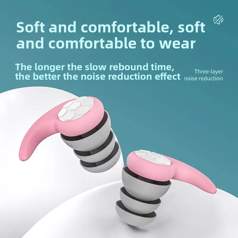 ที่อุดหูซิลิโคนแบบมืออาชีพ กันน้ำ กันเสียง ลดเสียงรบกวนได้สามชั้น สวมใส่สบาย เหมาะสำหรับช่วยการนอนหลับ ว่ายน้ำ