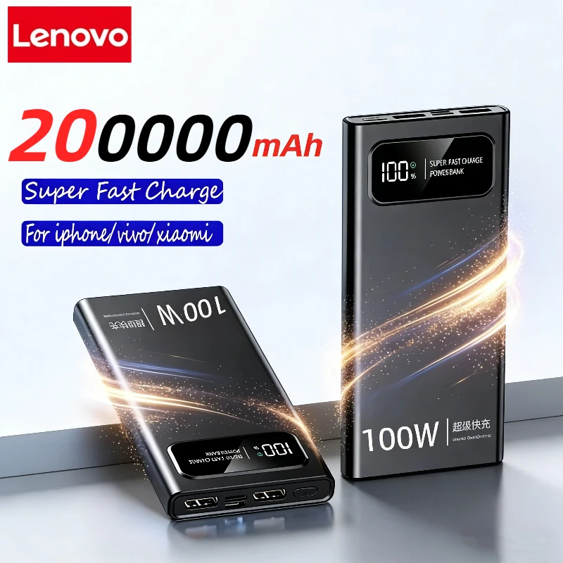 

200000 мАч Power Bank большой емкости 100 Вт сверхбыстрая зарядка портативный внешний аккумулятор со светодиодным цифровым дисплеем для iphone
