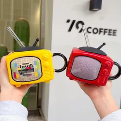 Nostalgic Funny TV Ceramic Water Cup Home Mug With Lid Straw Coffee Milk Mug Quirky Mug Couple Gift Mug