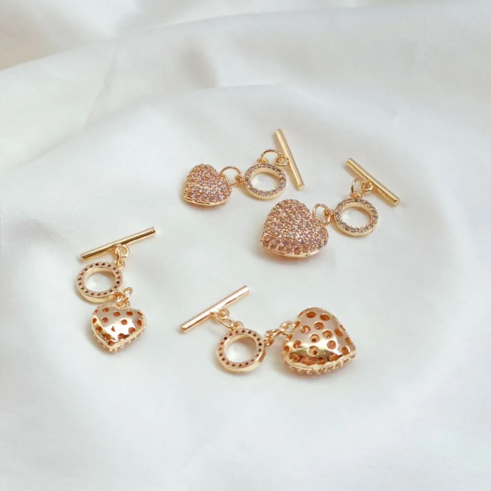 

14K Gold-plated Micro-inlaid Zircon Heart OT Clasp Bracelet Necklace Ending Clasp Handmade DIY Accessory