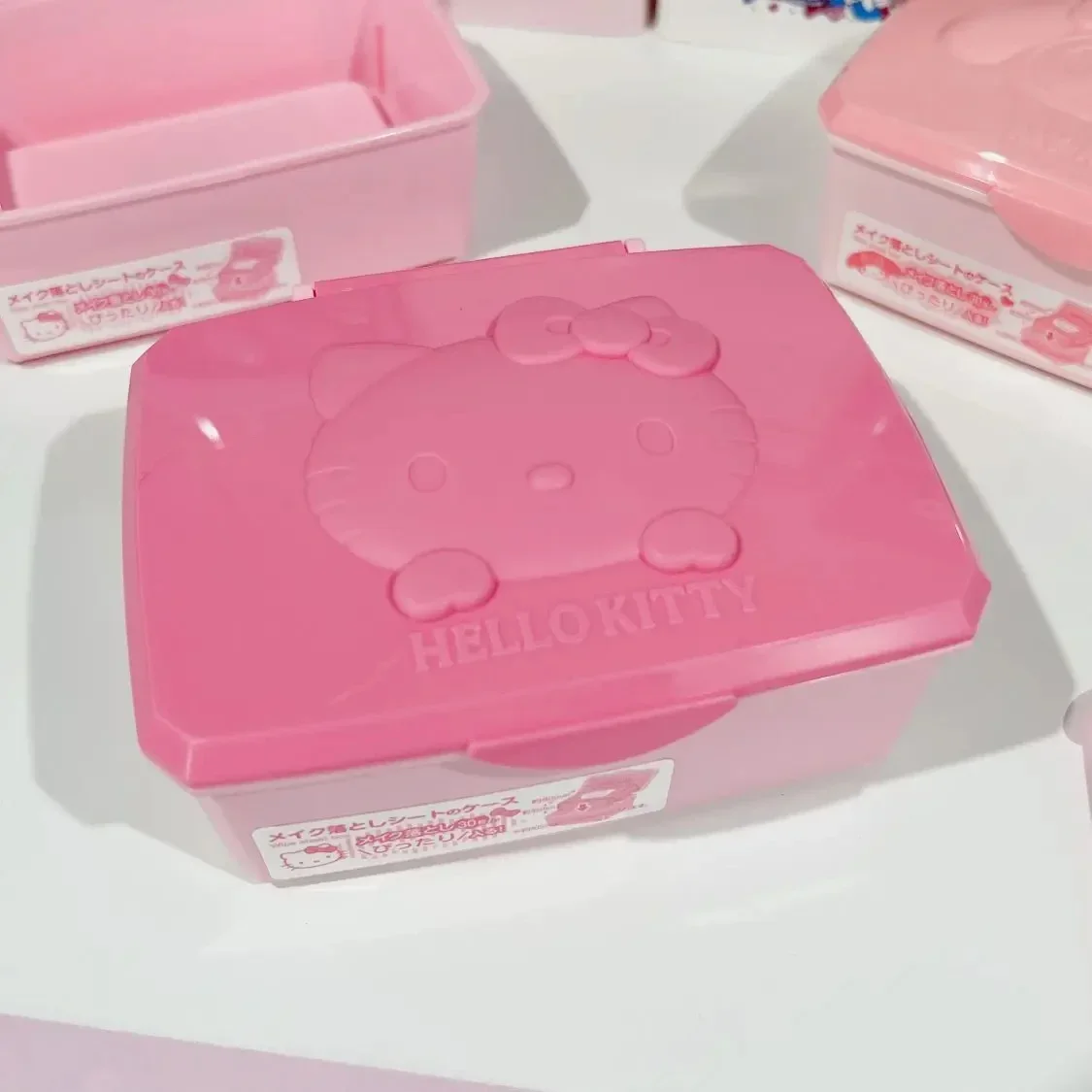 Sanrio My Melody-caja de almacenamiento de escritorio con tapa, contenedor de hisopo de algodón, organizador de joyería, papelería Kawaii, Anime,