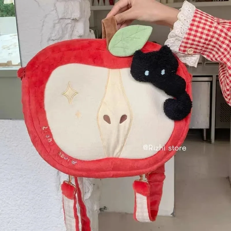Apple Red Green Backpacks Women Plush Y2K Spring Autumn Japan Cute Large Capacity Plush Storage Shoulder Bag Travel Backpack New