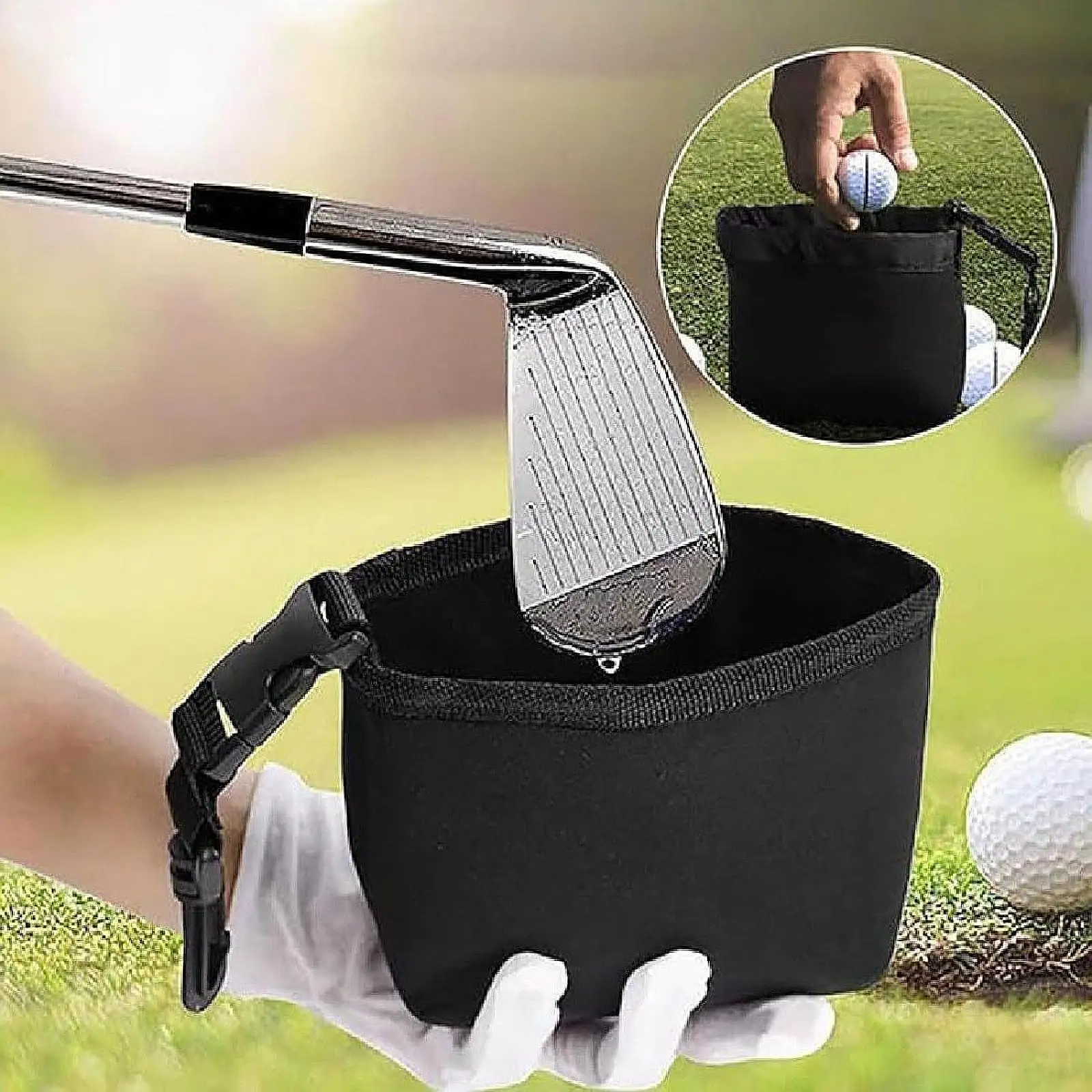 Reusable Golf Ball Cleaning Bag with Clip Lightweight Storage Pocket for Golfers Gift and Equipment