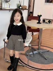Japanese and Korean Girls Autumn and Winter New College Style Knitwear Children Sweater Simple Shorts Set Baby Girl Clothes