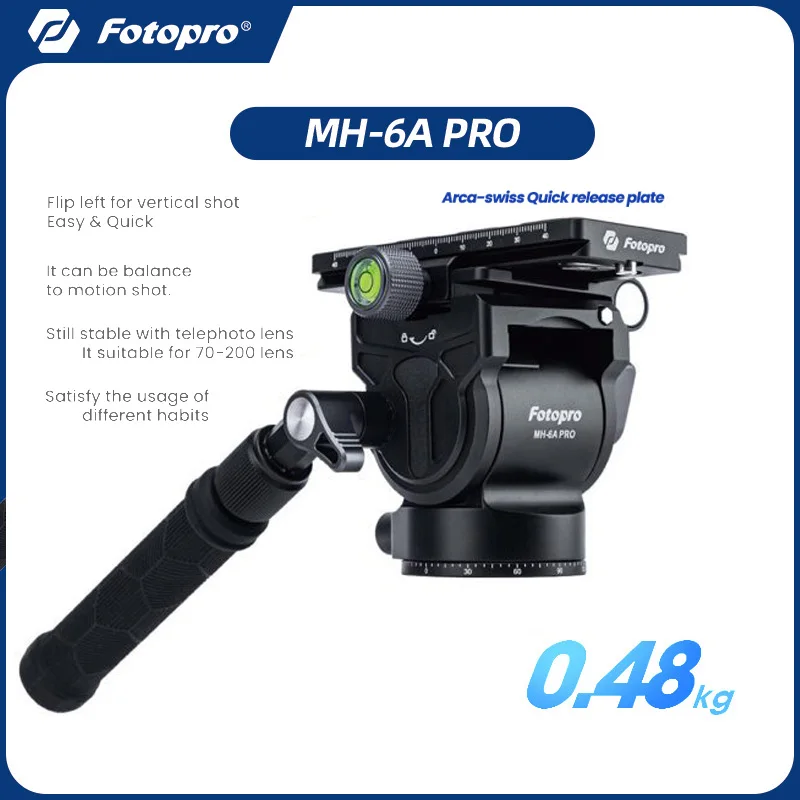 

Fotopro MH-6A PRO Aluminum 3-Way Fluid Head Rocker Arm Video Tripod Ball Head for Canon Nikon Sony Fujifilm DSLR Camera Monopod