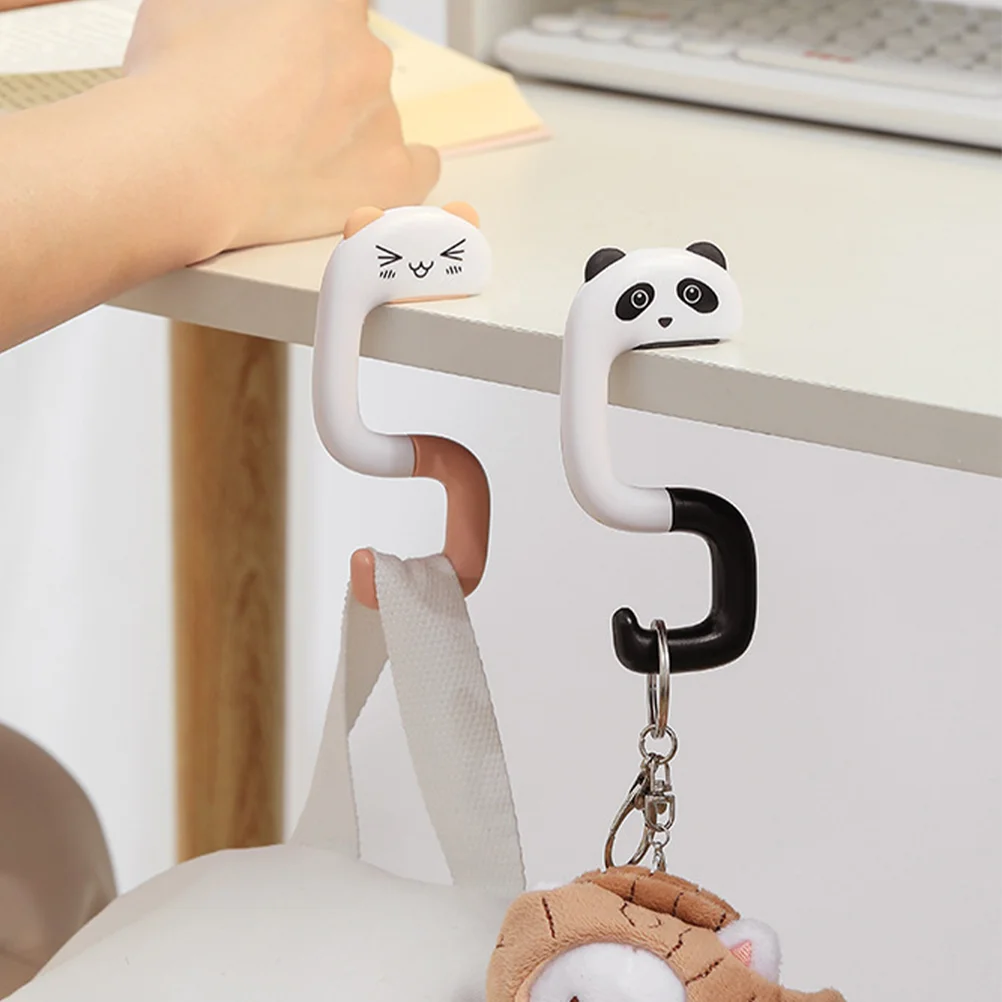

4pcs Cartoon Animal Desktop Hook Anti Bag Hooks Handbag Multi function ABS Material Panda Shape Desk Backpack Hooks