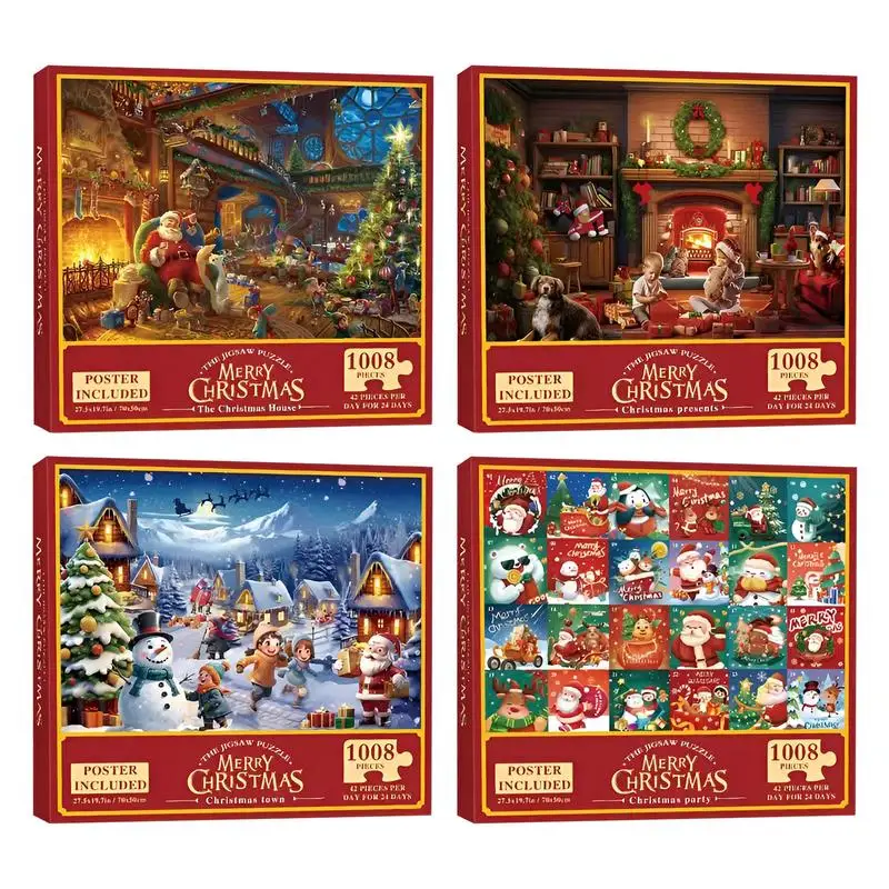 Christmas Advent Calendar Puzzles 1008 Pieces Christmas Countdown Calendar Jigsaw Puzzles Parent-Child Interactive Toy Xmas Gift