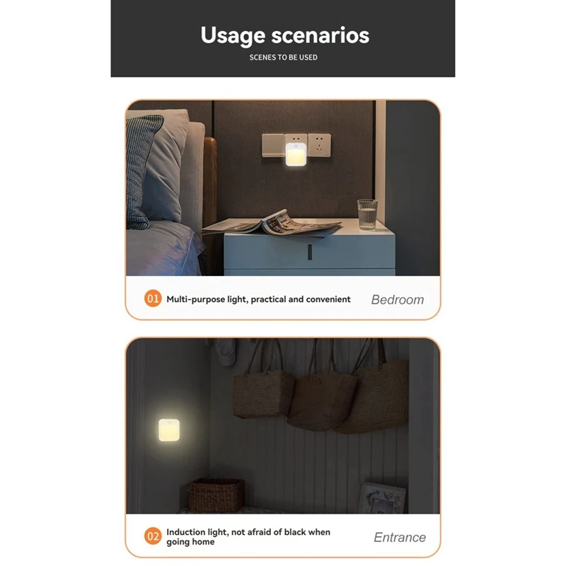 LICE-Motion Sensor LED Night Light Lamps Children's Night Light Smart LED Night Lamp For Bedside Table Bedroom Nigh EU Plug