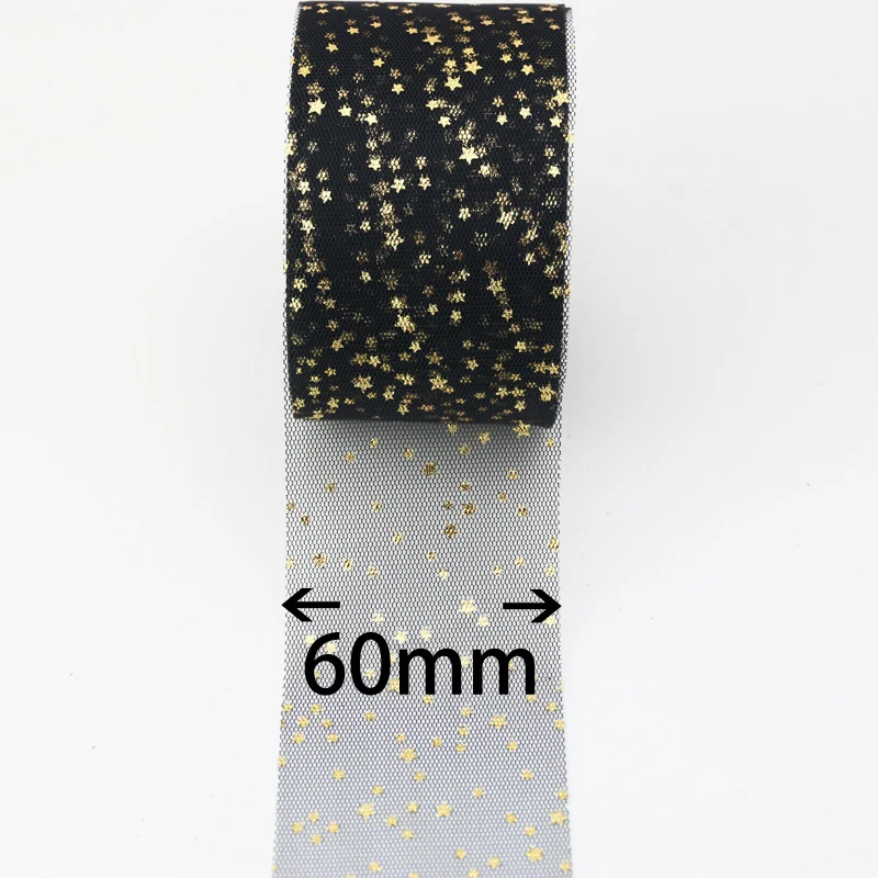 (10 yards/roll) 60mm Ribbon Star Yarn Hot Gold Mesh Jacquard Material Small Star Lace Manual DIY Gift Ｗrapping Ribbon