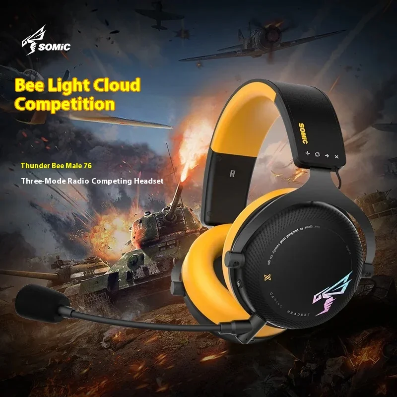 Somic G760 Headphone With Microphone Noise Reduction Esports Gamer Bluetooth Wireless Earphones Foldable Custom Gaming Headphone