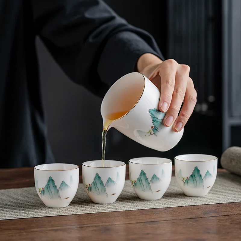 Ceramic National Trend Thousand Miles of Rivers and Mountains Goat Fat Jade Kung Fu Tea Set Box Business Gift