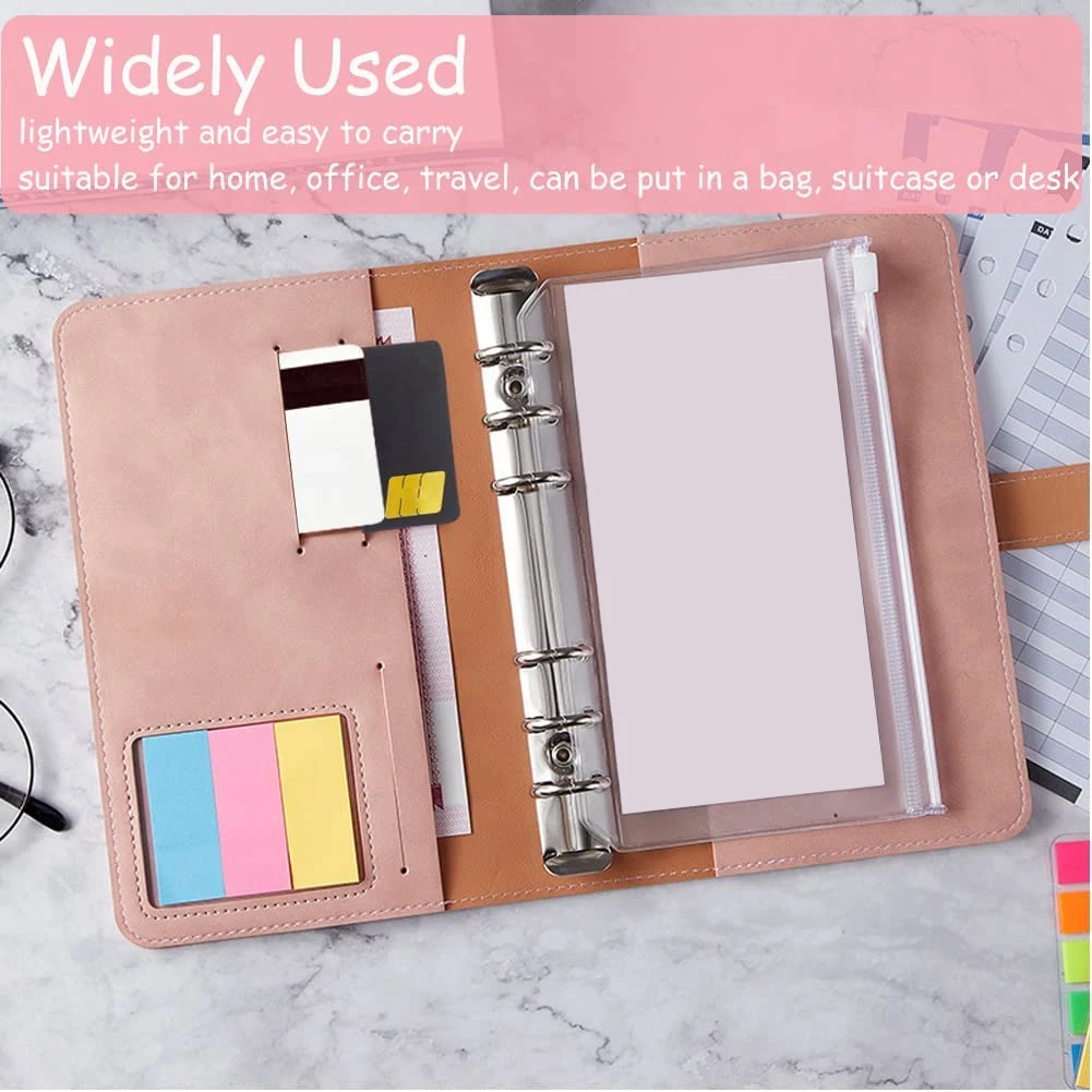 ซองจดหมายเงินสด A6สำหรับการจัดทำงบประมาณ-แพลนเนอร์สมุดเงินงบประมาณหนัง PU กระดาษแยกและสติกเกอร์สีน้ำเงินเข้ม