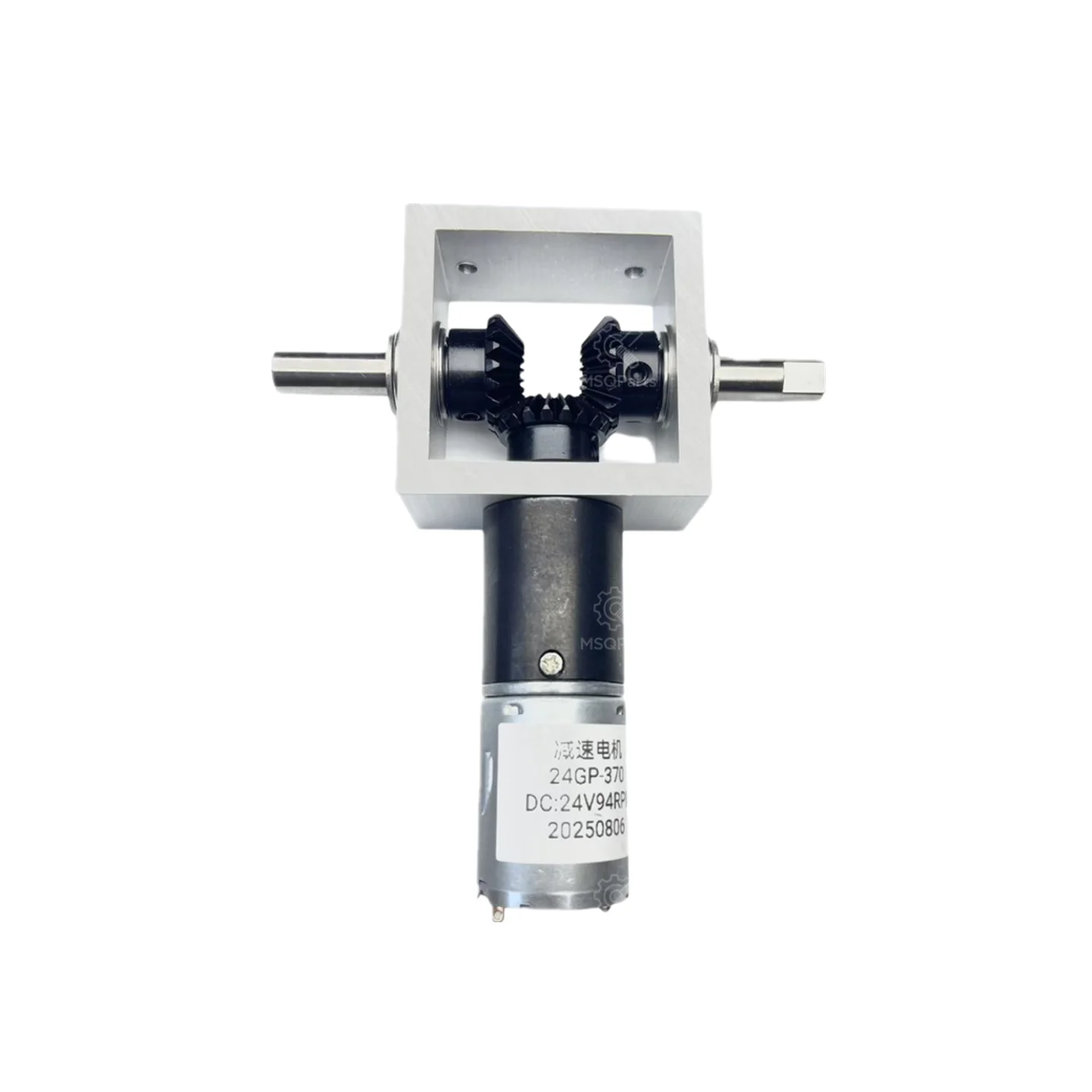 

Miniature DC 24V planetary gear motor right angle bevel gear guide box one in and two out forward and reverse, double out shaft