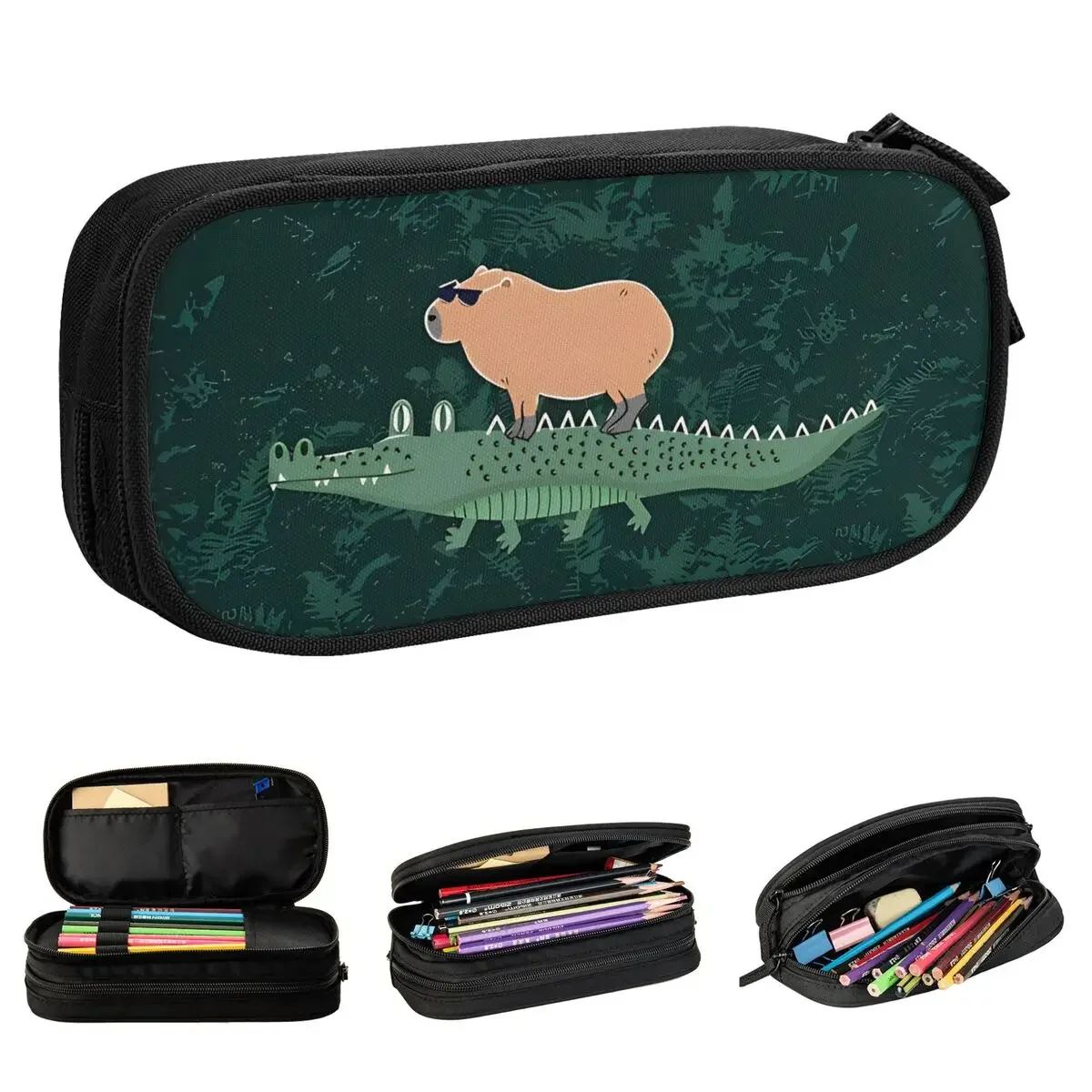 

Веселая капибара на крокодиловом пенале, пеналы, коробка для ручек для девочек и мальчиков, большая сумка для студентов, школьный подарок, канцелярские принадлежности
