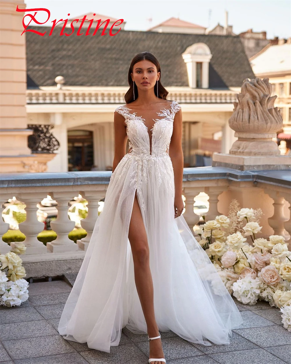 Vestido de novia de Organza blanco personalizado de alta calidad, vestidos de novia románticos sexis con cuello en V y tirantes finos sin espalda para fiesta nupcial