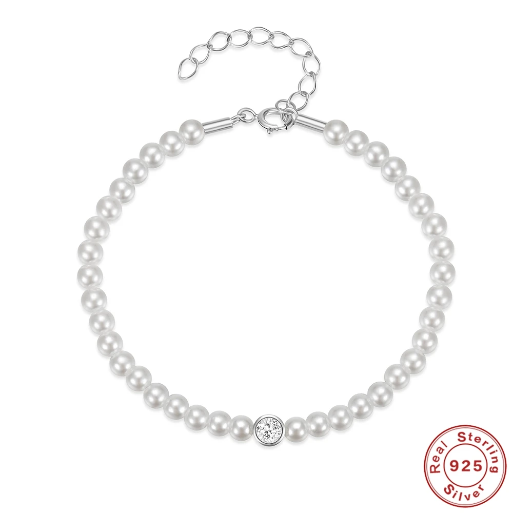 AIDE-pulsera de cadena de perlas de agua dulce para niña y mujer, brazalete de Plata de Ley 925, joyería fina