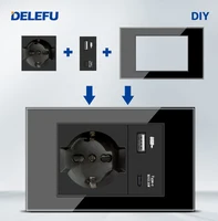 DELEFU enchufe italiano DIY pizarra USB tipo C interruptor de timbre 45A 20A cortina teléfono CAT5 TV HDMI SAT negro inteligente