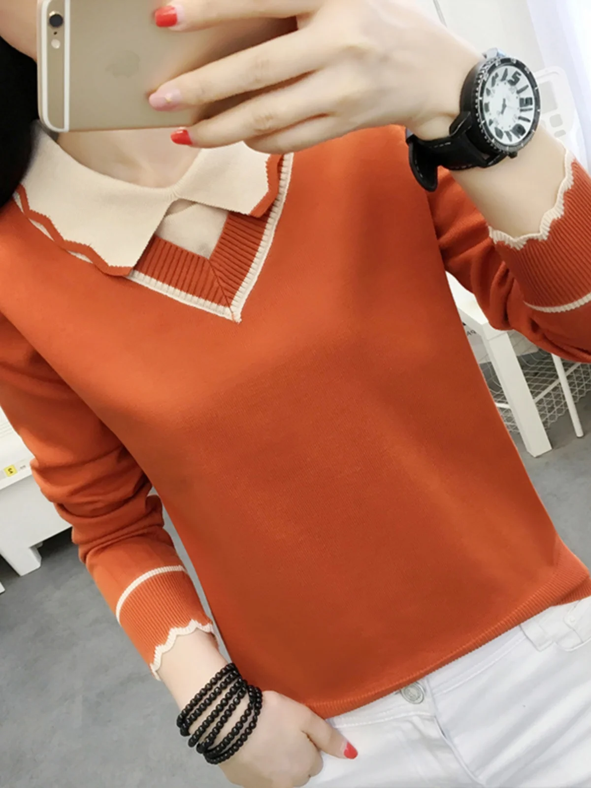 Autumn Winter Women's Knitted Sweater Fake Two-Piece Base irt Sweet Sle Slim Fit Long Sve  Collar Ultra ort Length