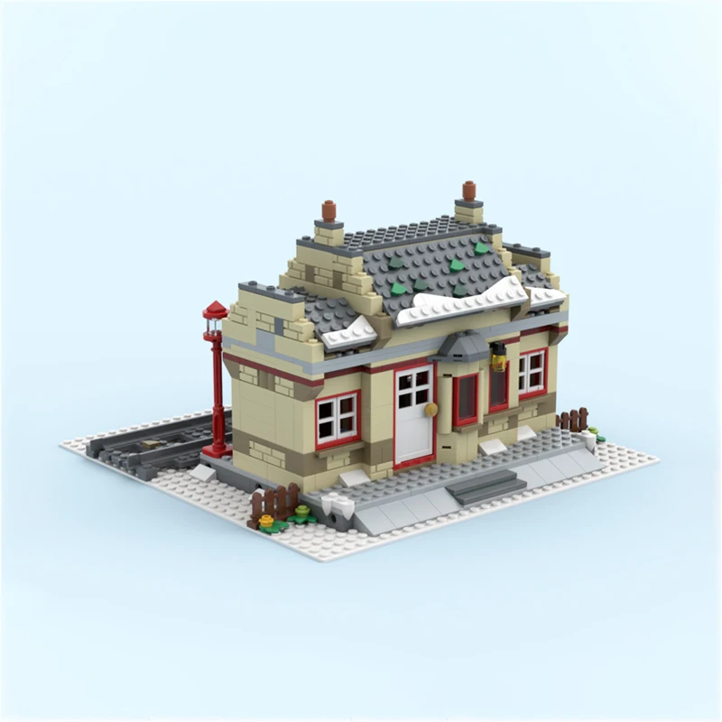 Winter Modular Of Urban Railway Station Building Hogsmead Station  Building Block Assembly Model Brick Toys Children\'s Gifts