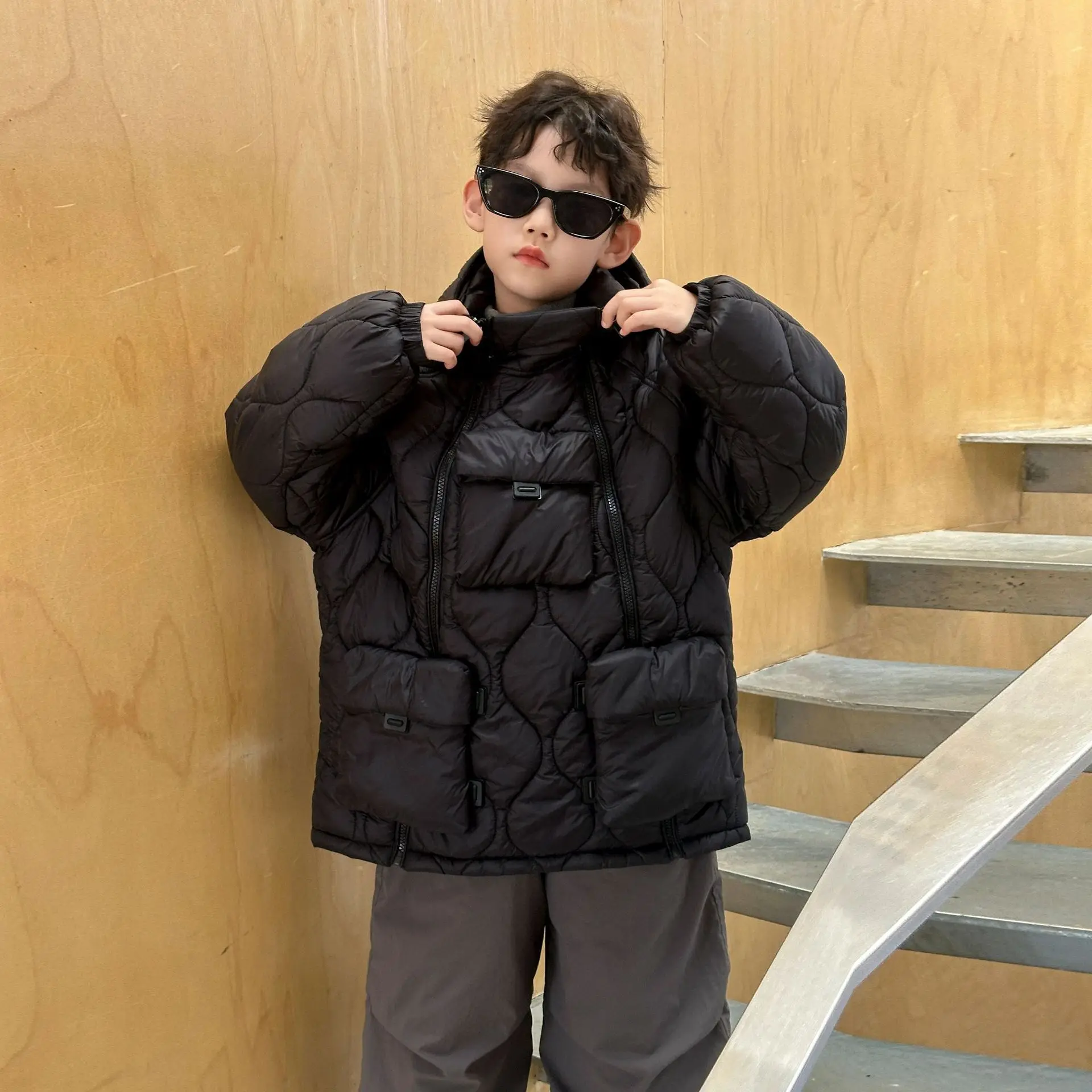 

YBFSKID Children Boys Winter Parkas Coat Pockets Quilted Thicken Warm Kids Boys Outerwear Black Turtleneck 2-14Yrs Boys Jackets