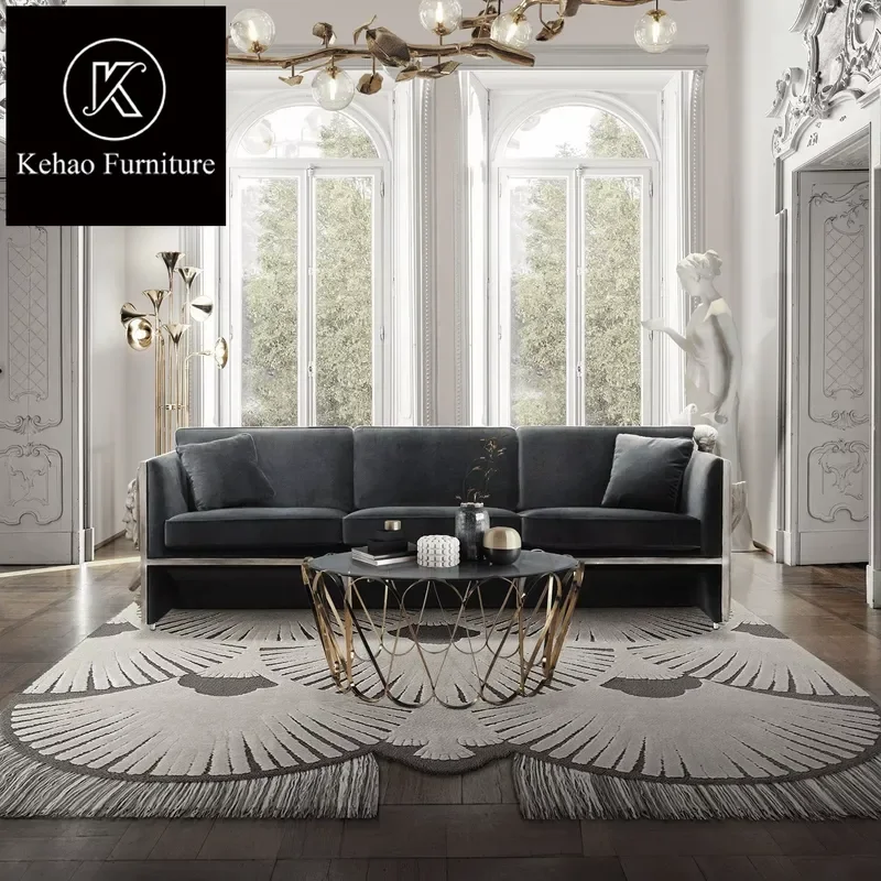 Boca Classic Villa High Quality Couch Sofa Set Furniture Gold Italian Marble Frame Genuine Leather Sofa