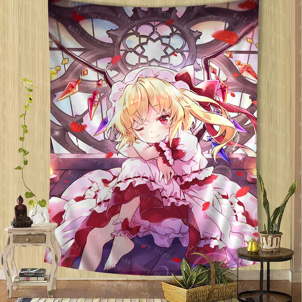 Touhou Project Flandre tapiz escarlata tapiz de Anime Tarot Hippie alfombras de pared dormitorio hojas colgantes de pared para dormitorio tapiz