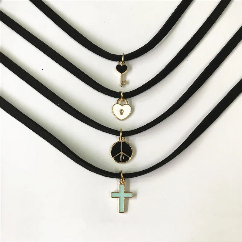 Retro Charm Jewelry Women Gothic Black Lace Velvet Choker Necklace  Love Cross Necklaces & Pendants For Women Gifts Handmade