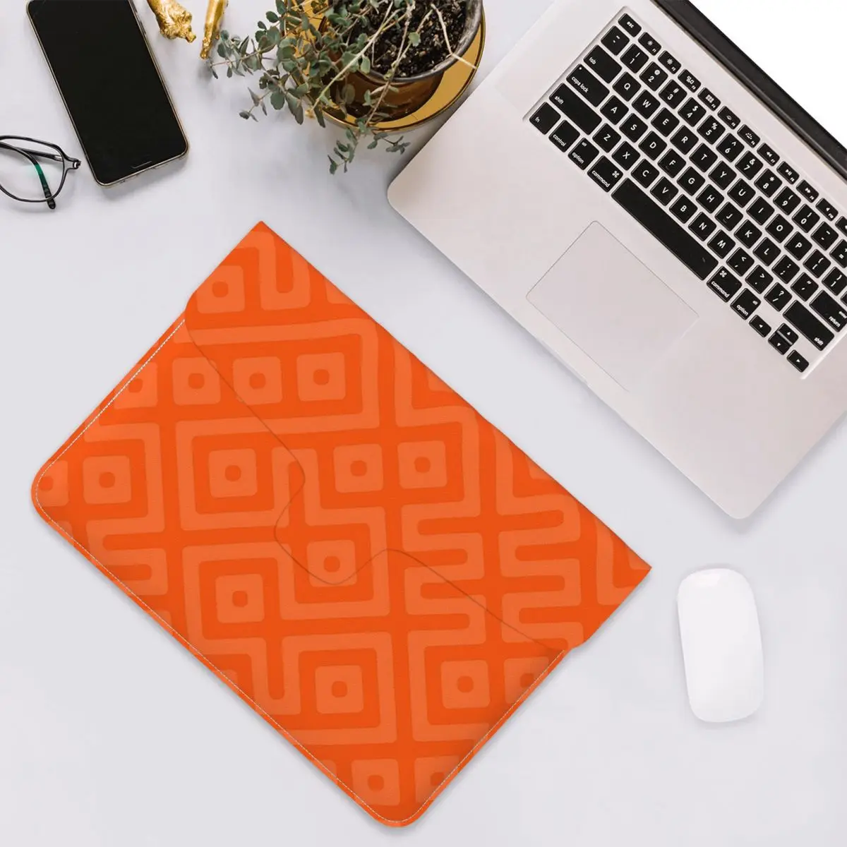 Beautiful Orange Middle-Eastern Endless Oriental PU Leather Horizontal Laptop Sleeve Shockproof Soft Lining Notebook Case 13 In