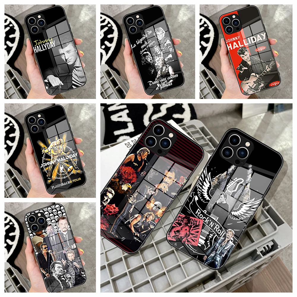 For IPhone 15 Johnny Hallyday Skullies Phone Case Glass for IPhone 13 14 12 11Pro XR XS MAX 14 Plus SE Pro Design Glass Cover