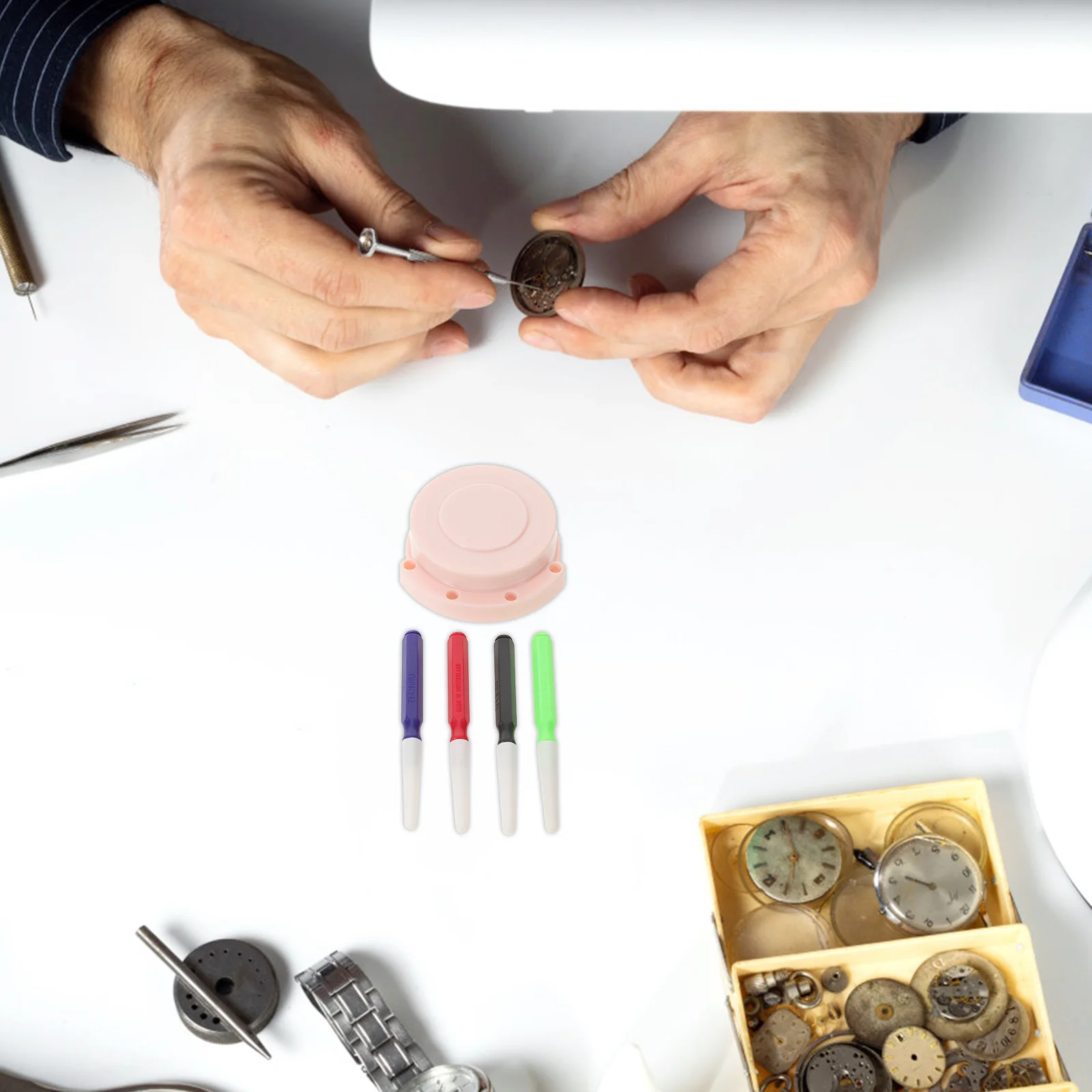 1 conjunto de ferramentas de reparo de relógio, caneta lubrificadora de precisão com copo de óleo, kit de lubrificação de relógio de pulso para manutenção mecânica de relógio de quartzo
