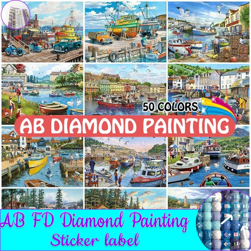 AB Diamond Painting Venice Seaside 50 Colors 5D DIY Embroidery Mosaic Art Boat Landscape Handmade Gift Home Decoration